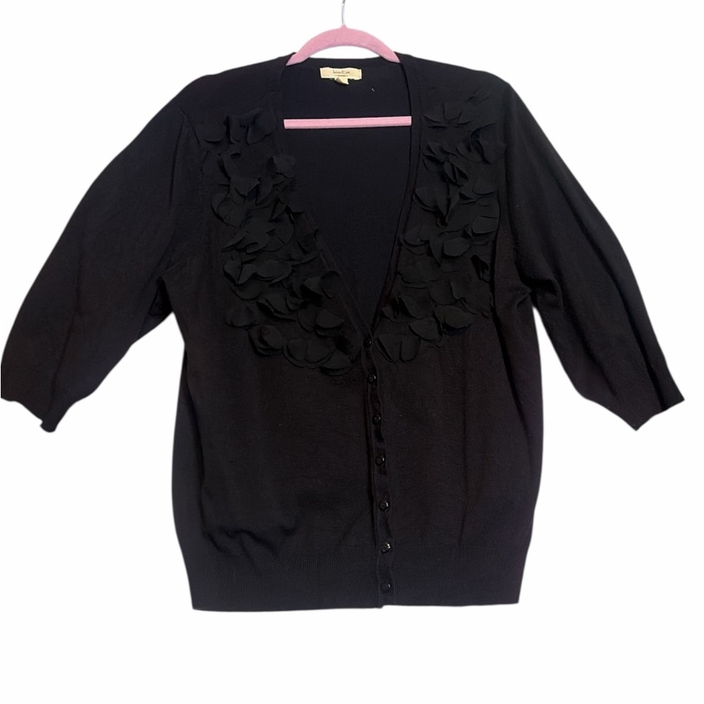 Elegant Black Cardigan with petal Accents